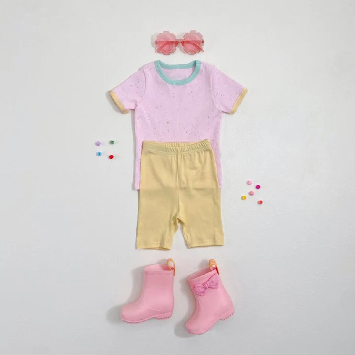 Mottle Speckled Short Sleeve Set ネップ 半袖Tシャツ ハーフパンツ セット【mh0013508】