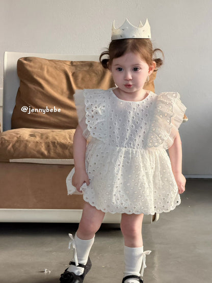 Eyelet Cotton Romper Dress コットン レース フリル袖 ロンパース ドレス【mh0012549】