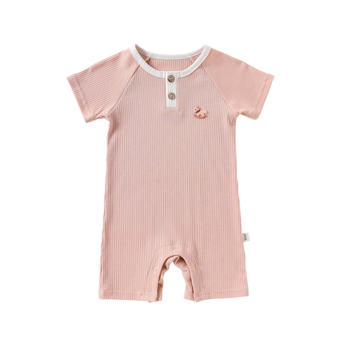 Henley Neckline Short Sleeve Modal Romper ワンポイント 刺繍 半袖ロンパース【mh0012781】