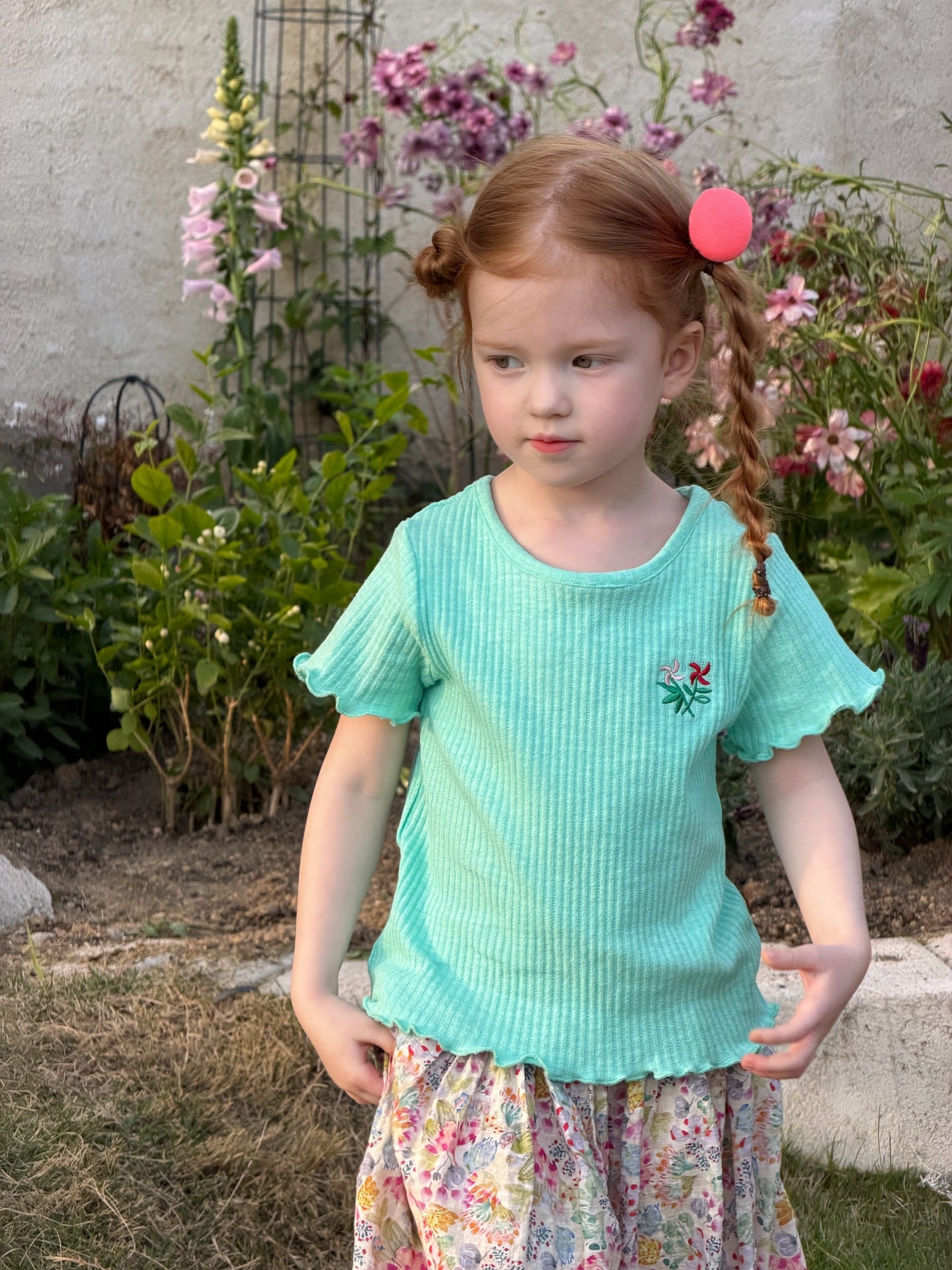 Floral Ruffle Short-Sleeve Cotton T-shirt メロウフリル 半袖Tシャツ【mh0013404】