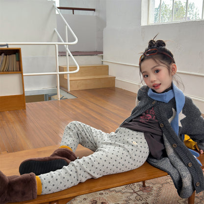 裏起毛リブレギンスパンツ 星スタープリント デイリーパンツ【mh0011908】