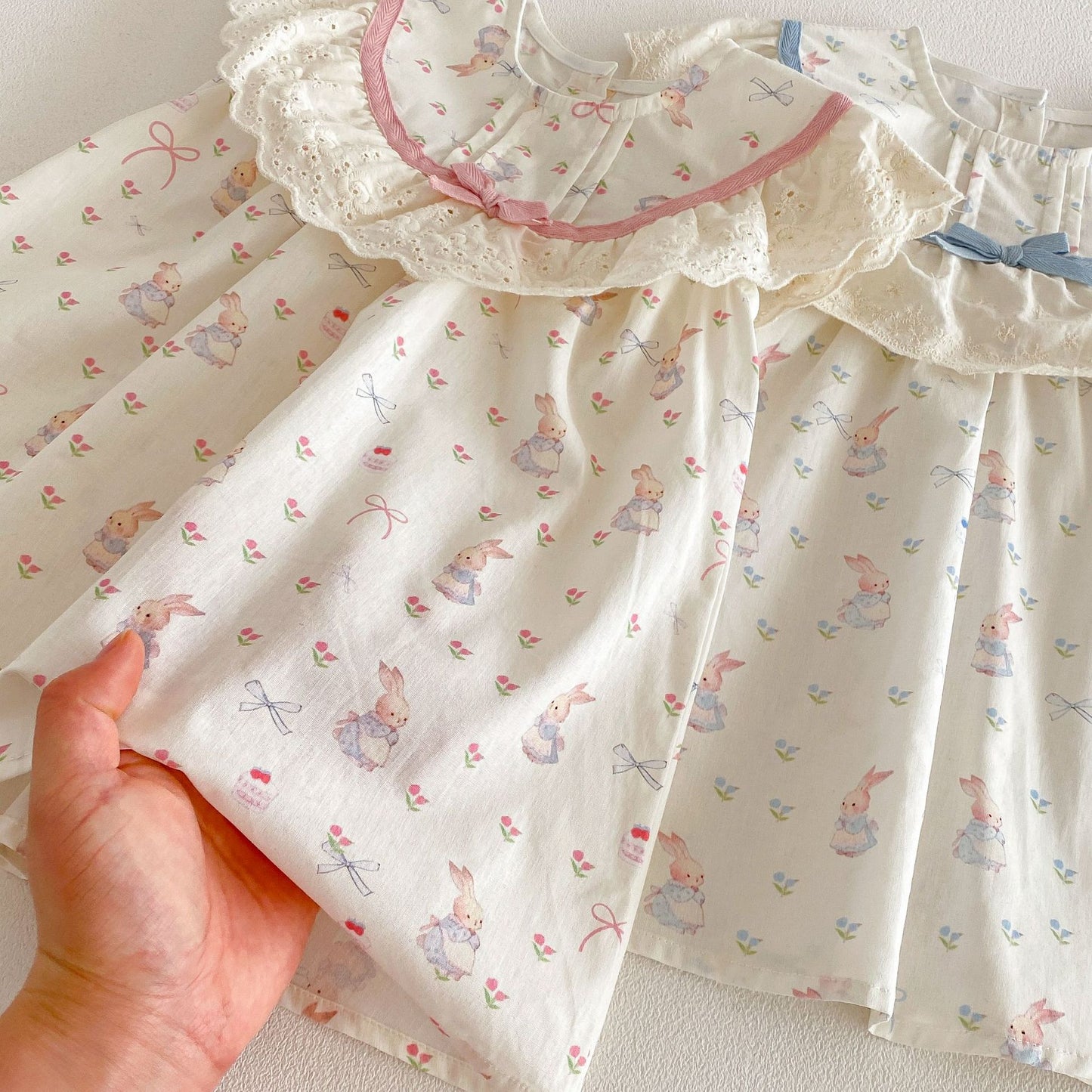 Rabbit Floral Lace Collar Dress ウサギ 花柄 レース襟 ノースリーブ ワンピース【mh0012711】