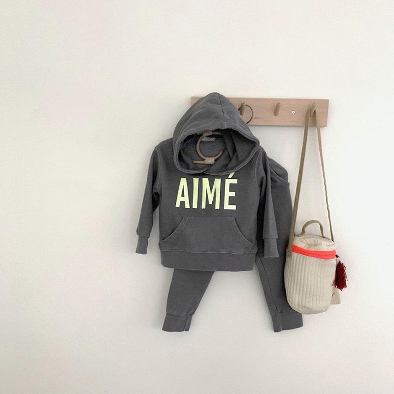 Letter Print Hooded Sweatshirt Set ロゴ パーカー セットアップ【mh0012612】
