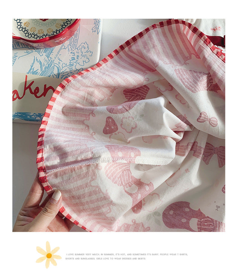 Mushroom Ribbon Print Dress リボン ノースリーブワンピース【mh0013657】