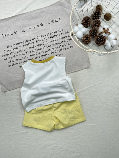 Cartoon Bear Printed Sleeveless Tank Top & Shorts Set [mh0013279]