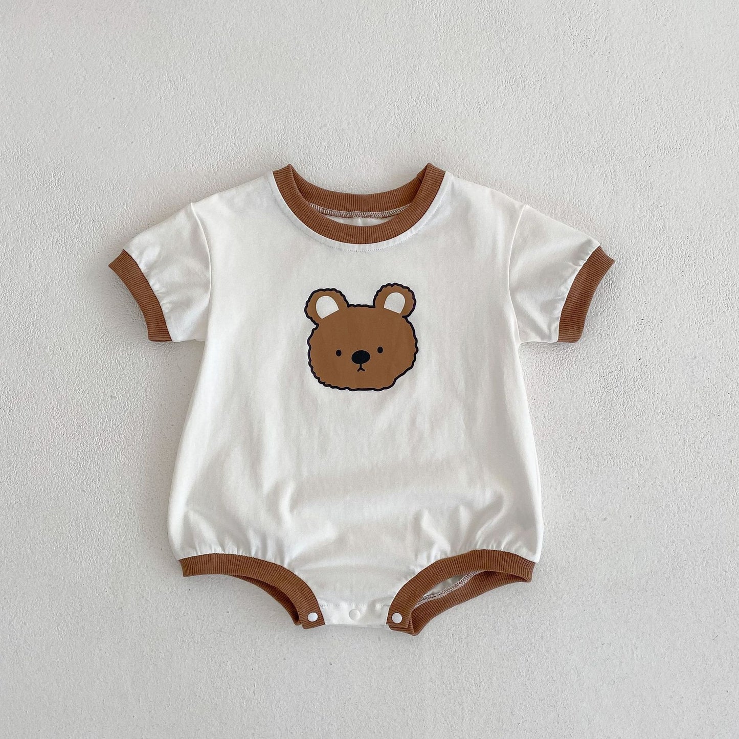 Baby Bear Print Bicolor Piping Short Sleeve Romper [mh0001860]