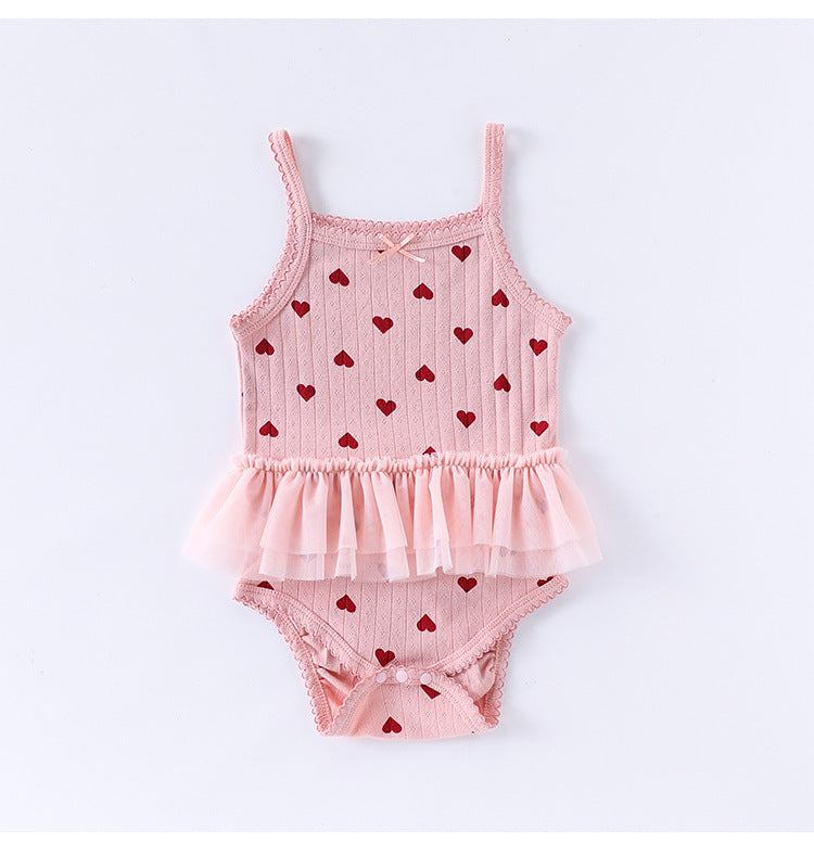 Sleeveless Ruffle Patterned Tulle Dress Romper ハート チュール ノースリーブロンパース【mh0013592】