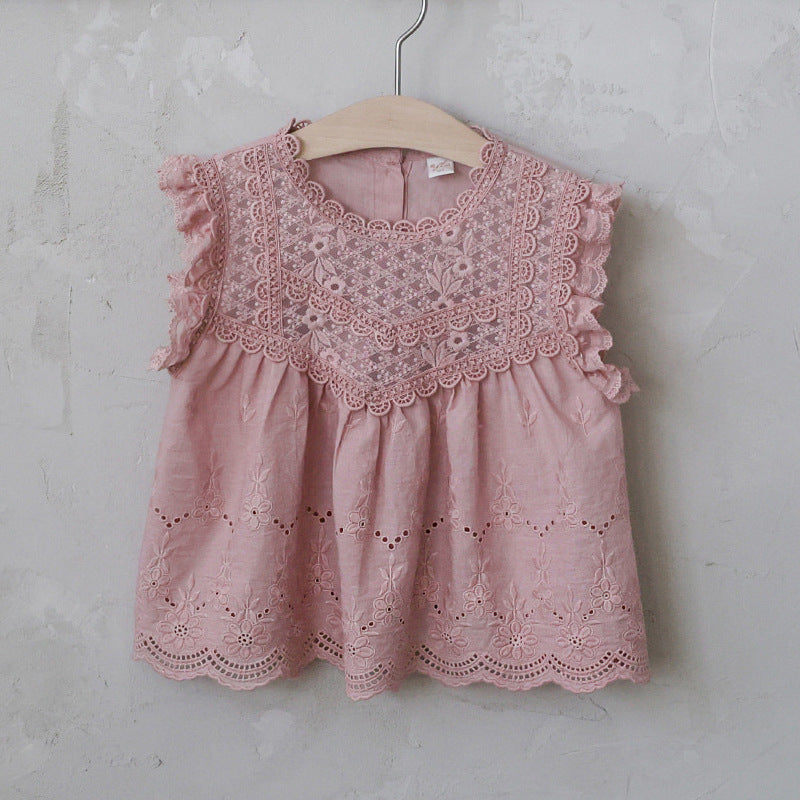 Lace Embroidered Sleeveless Tee 刺繍レース ノースリーブTシャツ【mh0012991】