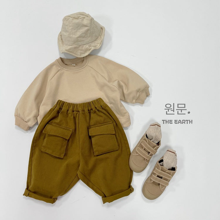 Pantalón largo suelto cargo de niño con bolsillos y solapa 【mh0013944】