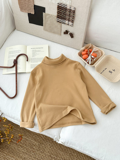 長袖Tシャツ キッズ ハイネック 無地 ベーシック くすみカラー トップス【mh0011664】