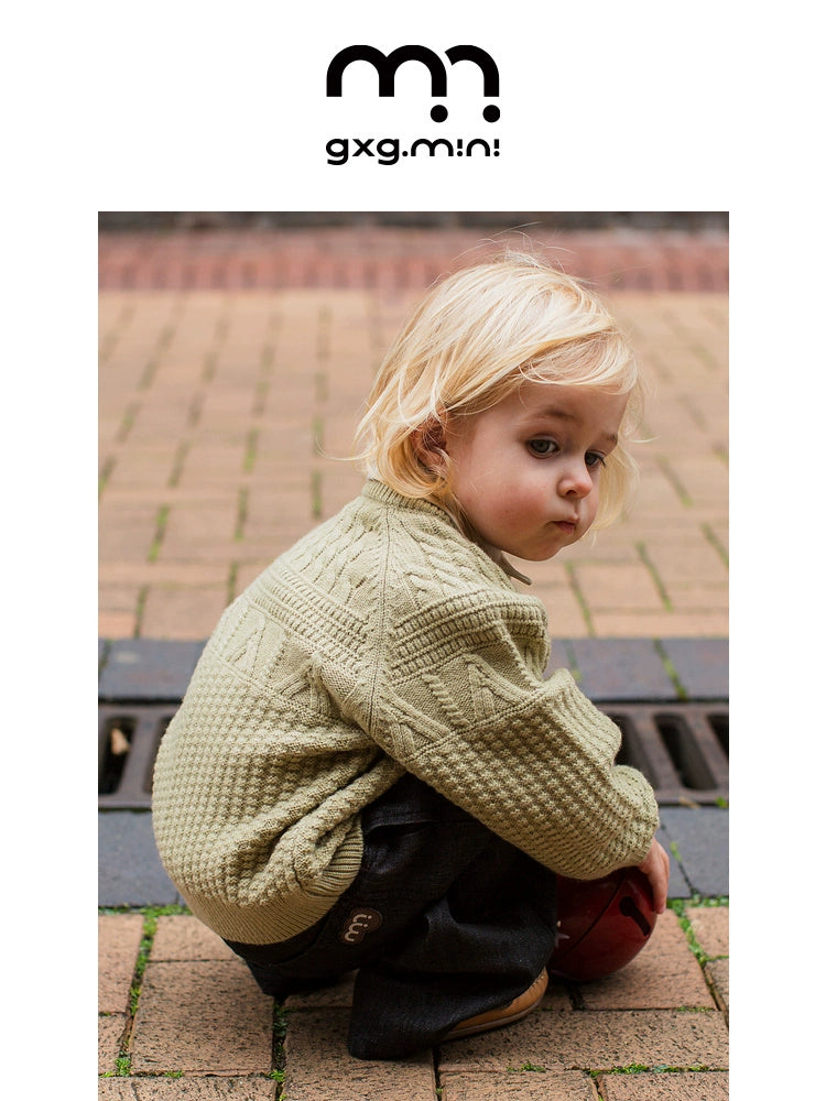 -長袖ニットセーター ケーブル編み リブ編み クルーネック プルオーバー【mh0011305】 - mamahalo shop - ニット・セーター -  べビー服 - 子供服 - 男の子 - 女の子