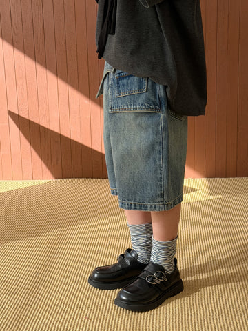 Asymmetric Waist Denim Shorts アシンメトリー デニム ハーフパンツ【mh0012518】