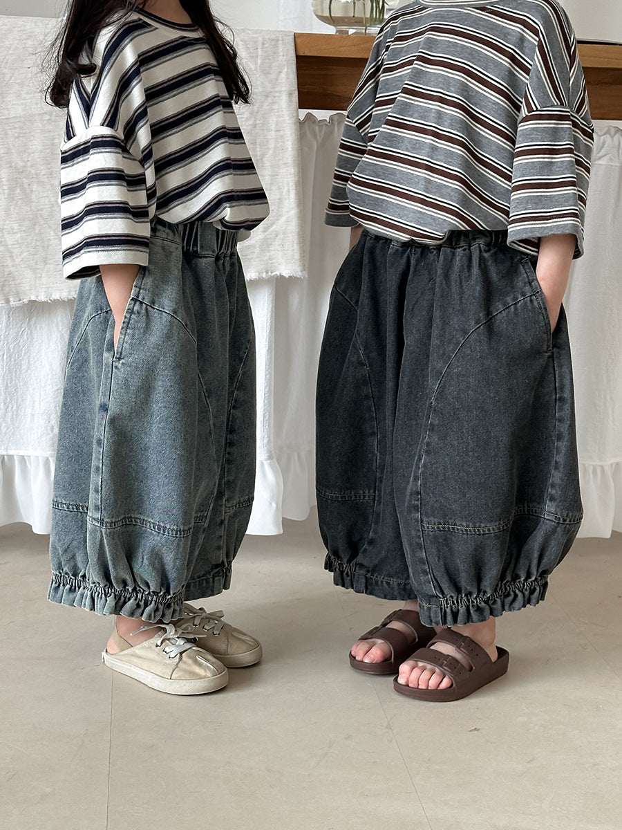 Gentered Pleated Elastic Denim Capris ウォッシュ クロップドパンツ【mh0013464】