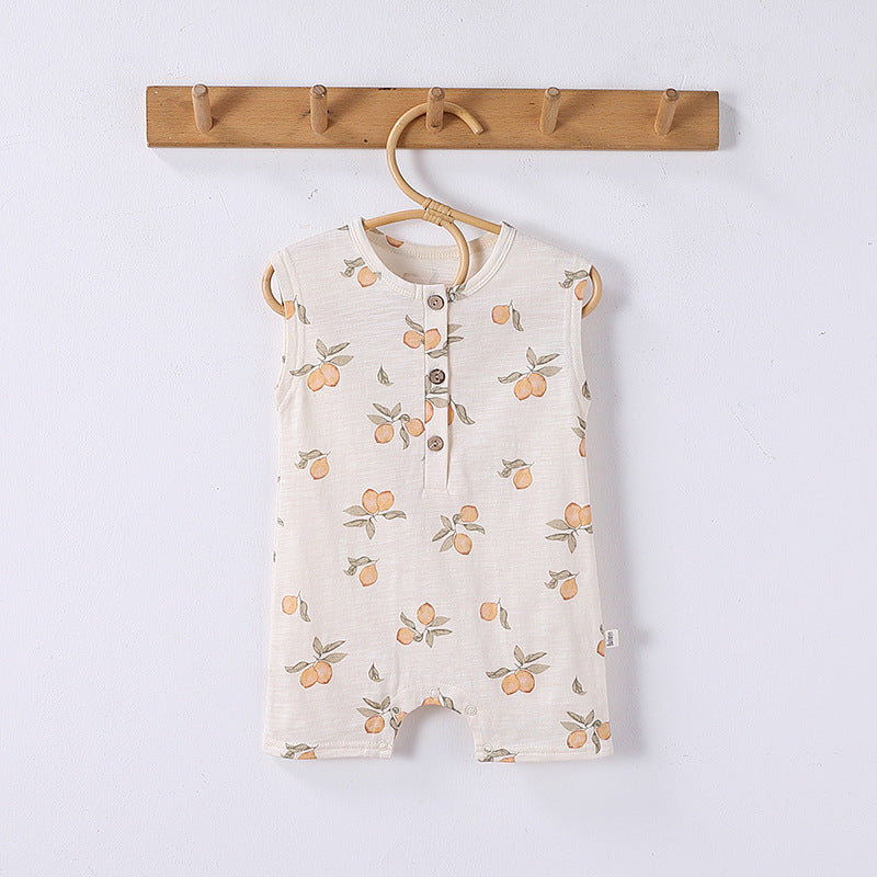 Sleeveless Nature Print Cotton Romper フルーツ ノースリーブロンパース【mh0013601】