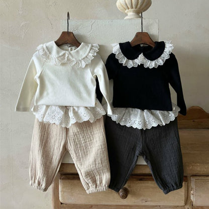 Camiseta de manga larga para bebé o niño/a con cuello de doble volante【mh0014704】