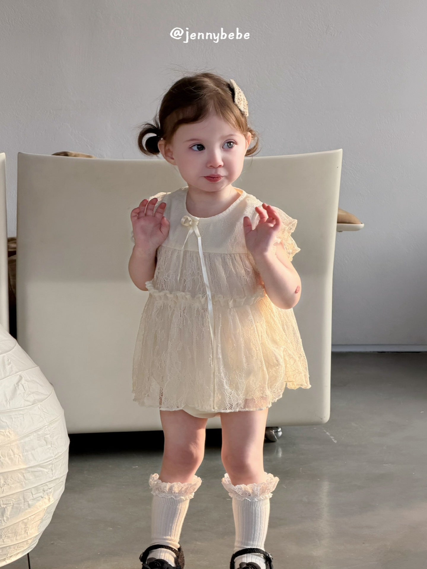 Lace Sleeveless Romper Dress レース 袖フリル ロンパース ドレス【mh0012539】