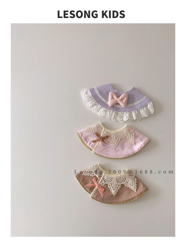 ベビースタイ ビブ サークル 円形 レース リボン よだれかけ【mh0011828】