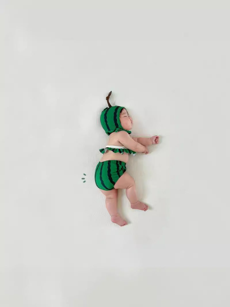 Watermelon-Shaped Bikini Three-Piece Set スイカ ベビー ビキニセット【mh0013376】