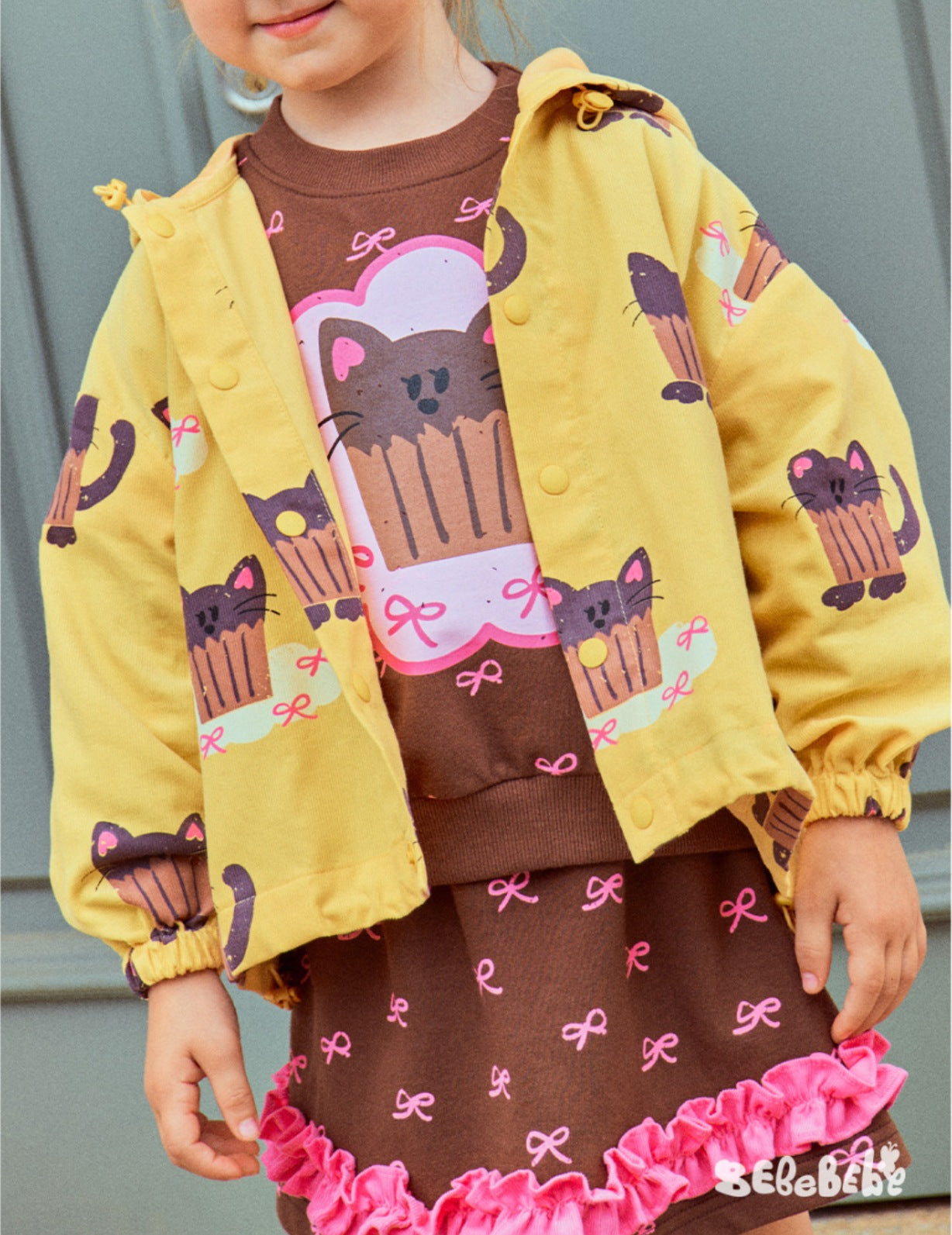 -ねこ柄ジップアップパーカー/フリルスウェットシャツ/フリルキュロットスカート/スカート付きパンツ【mh0010983】 - mamahalo shop - 長袖セットアップ -  べビー服 - 子供服 - 男の子 - 女の子