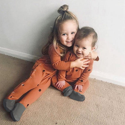 -ムーン/オリーブ/コットン/ドット足付き長袖肌着ロンパース+ボンネット帽子セット【mh0010733】 - mamahalo shop - 長袖ロンパース -  べビー服 - 子供服 - 男の子 - 女の子