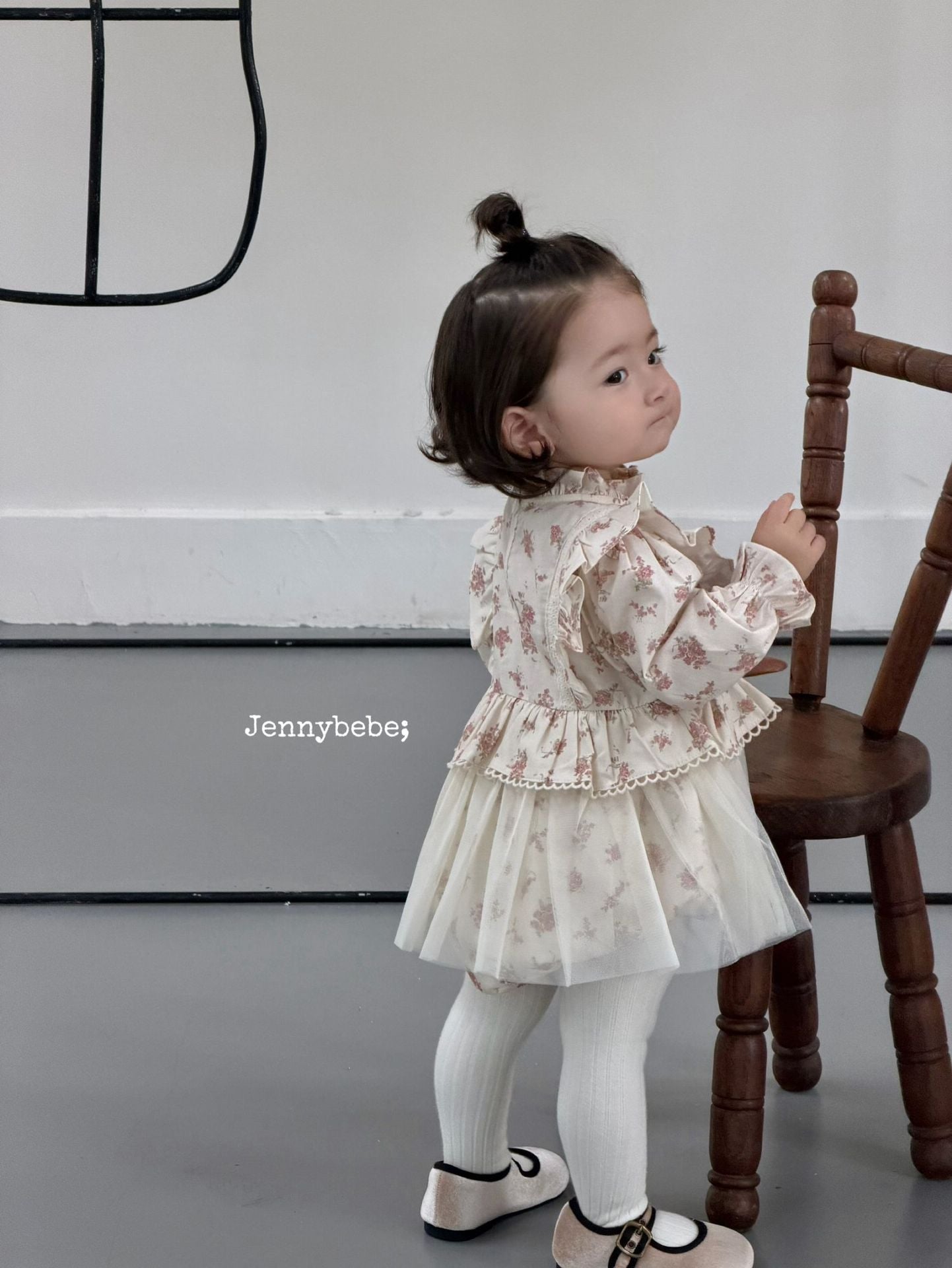 Baby Floral Frill Collar Long Sleeve Mesh Tulle Dress Romper [mh0013891]