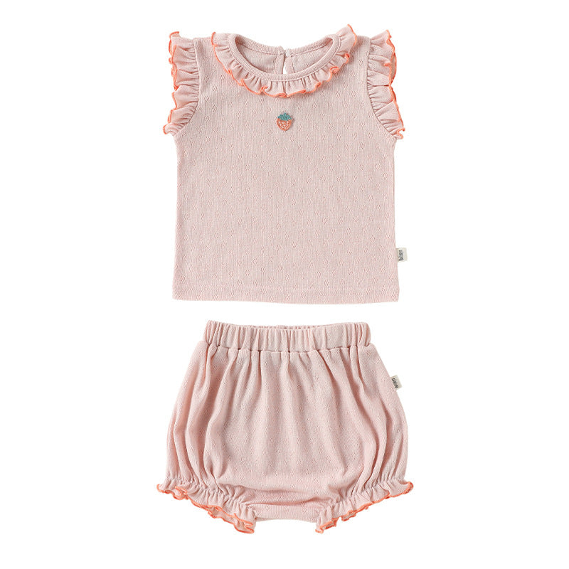 Sleeveless Embroidered Ruffle Top Shorts フルーツ ノースリーブカットソー ブルマパンツ【mh0013497】