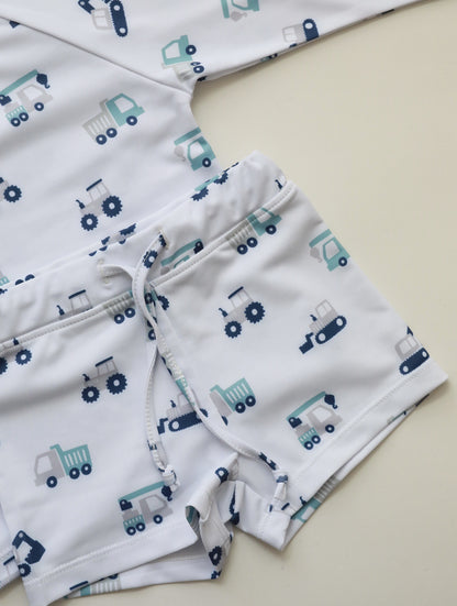 -ベビー キッズ 水着 ラッシュガード セパレート 長袖 トップス ショートパンツ 帽子 ボーイズ アニマル スペース 宇宙 スイムウェア【mh0002464】 - mamahalo shop - ベビー用水着 -  べビー服 - 子供服 - 男の子 - 女の子