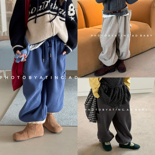 Pantalones largos de felpa para niños, corte holgado con cintura elástica y forro polar [mh0014538]