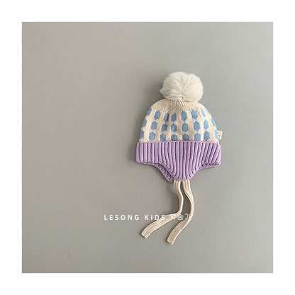 キッズ帽子 ニットキャップ 耳あてぽんぽん付き カラフル 防寒【mh0011794】