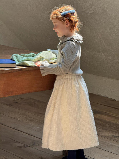 長袖カットソー ダブルラッフルカラー ニットTシャツセーター【mh0011756】