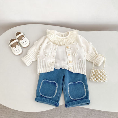 -かぎ編みフラワーニットカーディガン【mh0010846】 - mamahalo shop - カーディガン・パーカー -  べビー服 - 子供服 - 男の子 - 女の子