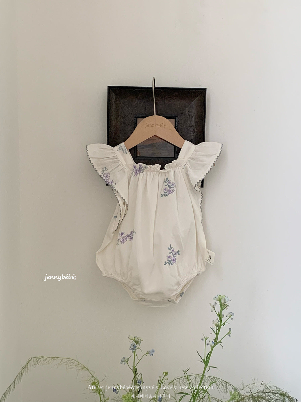 Embroidered Floral Cotton Romper 刺繍 コットン フリル袖 ロンパース【mh0012537】