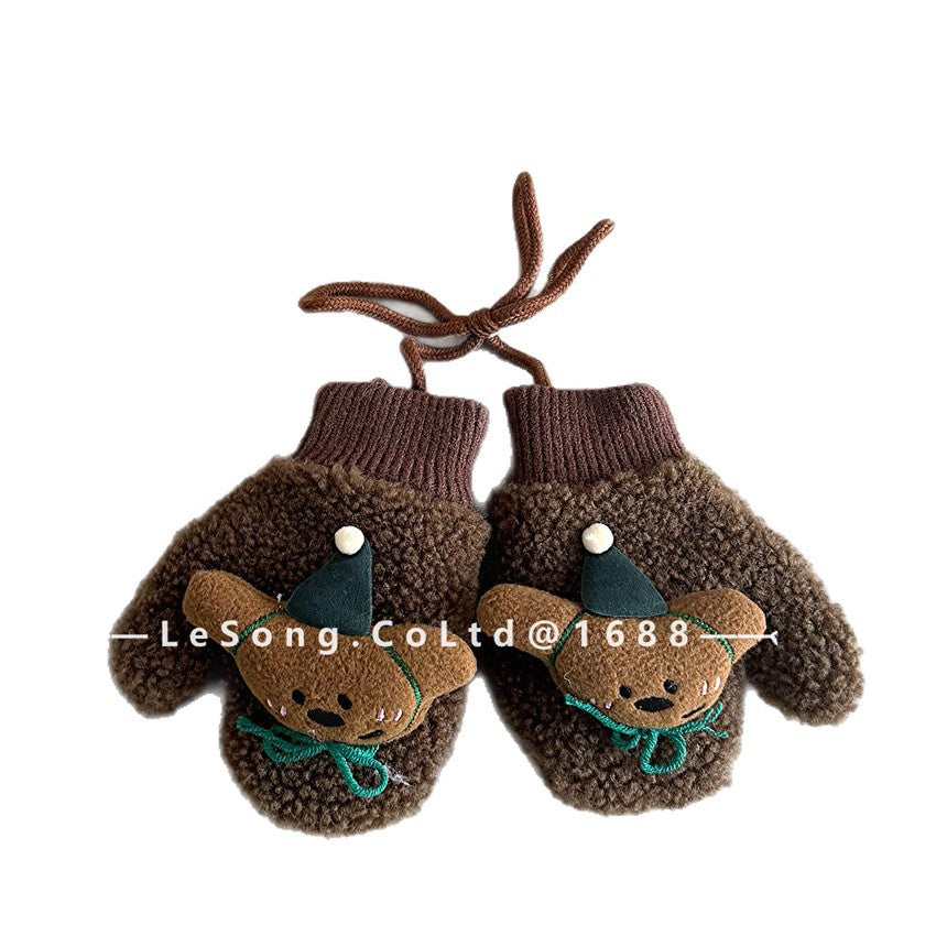 ベビーキッズ手袋 ミトン 指なし フリース アニマルアップリケ【mh0011827】