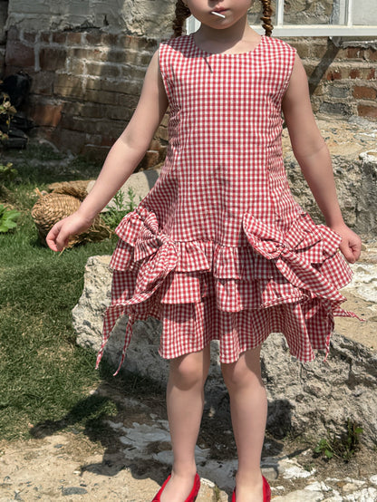 Tiered Ruffle Plaid Sundress ギンガムチェック ノースリーブワンピース【mh0012802】