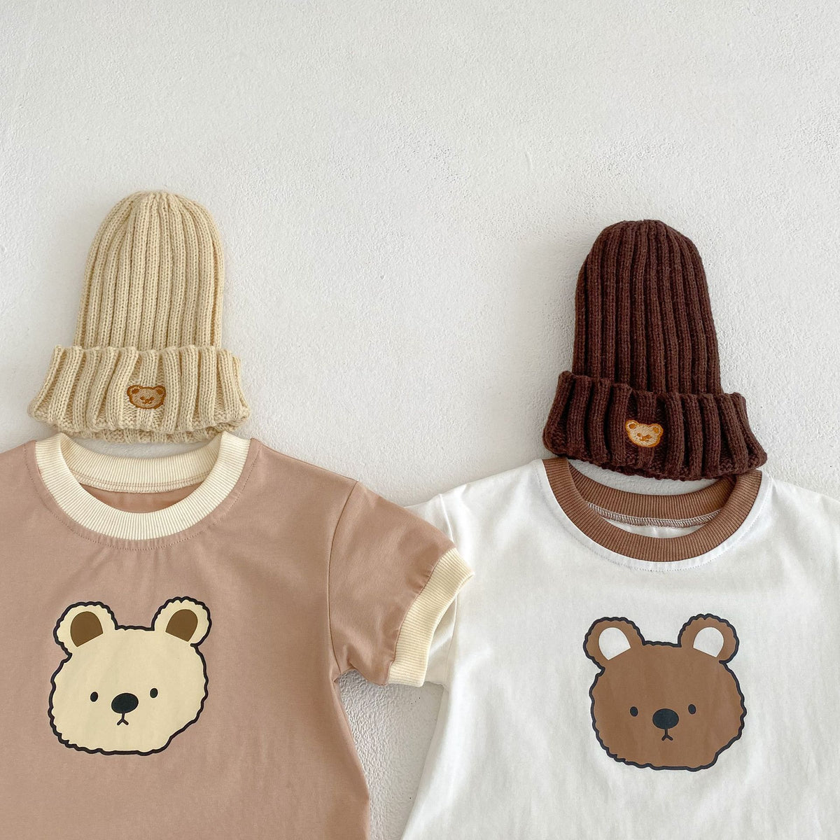 Baby Bear Print Bicolor Piping Short Sleeve Romper [mh0001860]