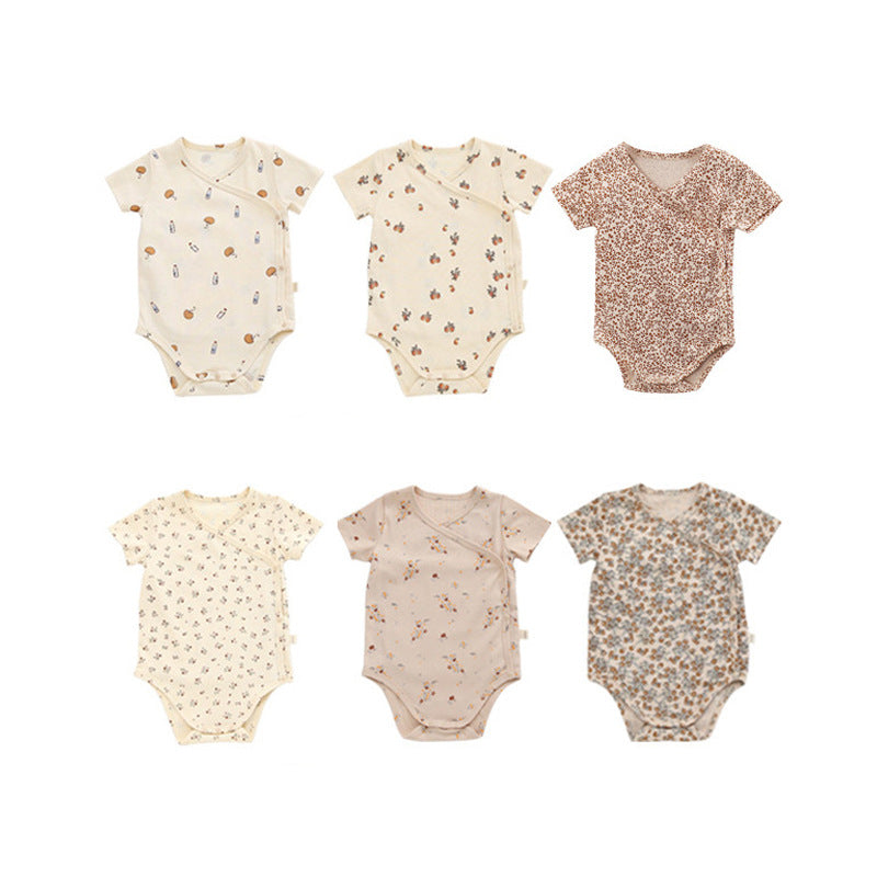 Short Sleeve Fruit Pattern Wrap Romper ナチュラル 半袖ロンパース【mh0013593】