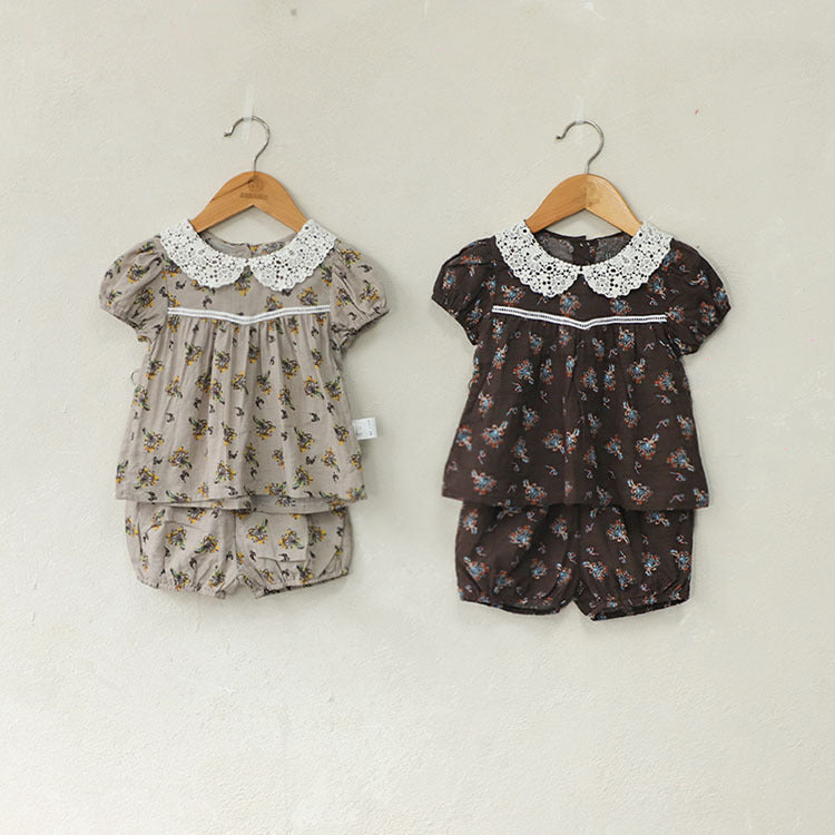 Floral Lace Collar Set - Small Floral Short-Sleeved Tunic Set 【mh0012695】