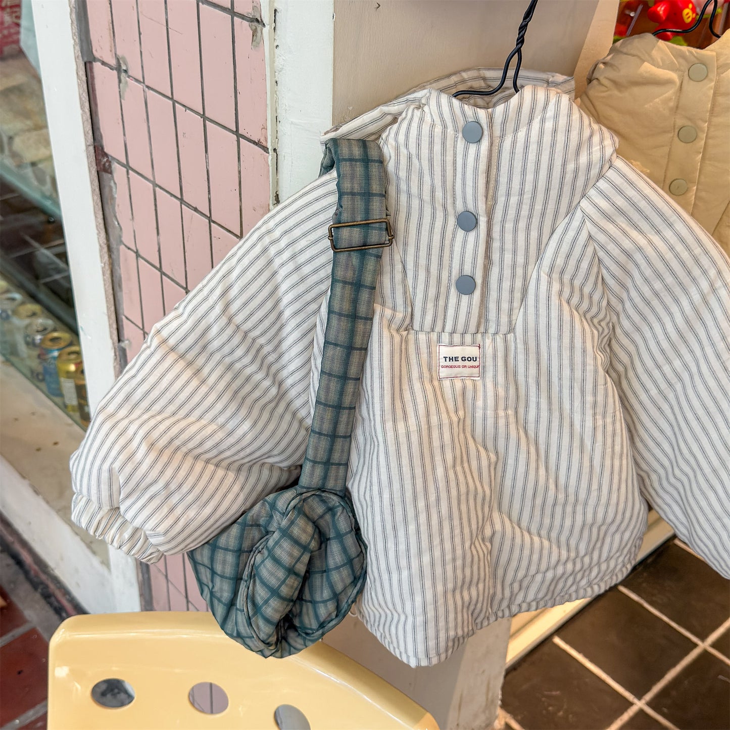 パフジャケット フーディ ストライプ プルオーバー アウター 中綿【mh0011613】