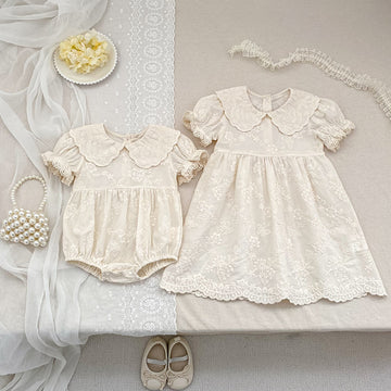 Embroidered Puff Sleeve Romper And Dress 刺繍 パフスリーブ ロンパース ワンピース【mh0013166】