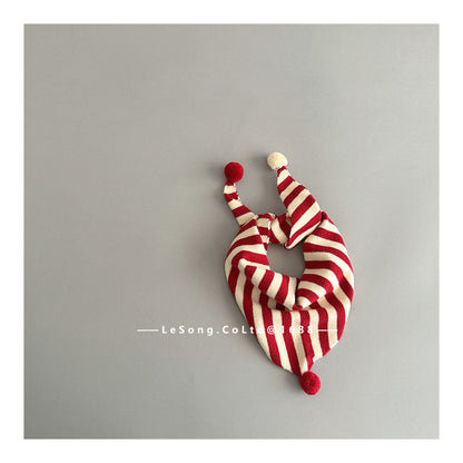 Baby/Kids Scarf, Striped Pattern, Pom-Pom Triangle Design, Cold Protection [mh0011598]