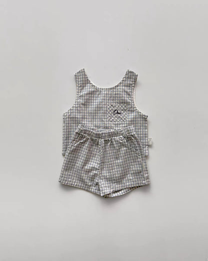 Plaid Seersucker Tank Shorts Set 【mh0013273】