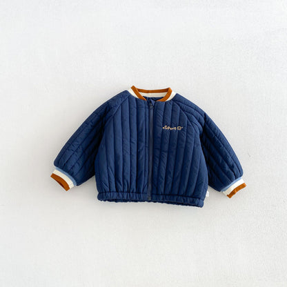 キッズ アップリケ 刺繍 キルティング 中綿ジャケット / デニムパンツ【mh0014763】