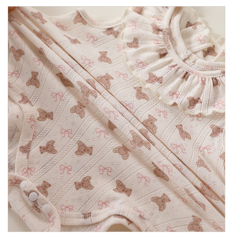 Sleeveless Animal Print Ruffle Separates アニマル フレンチスリーブTシャツ ショートパンツ ロンパース【mh0013587】