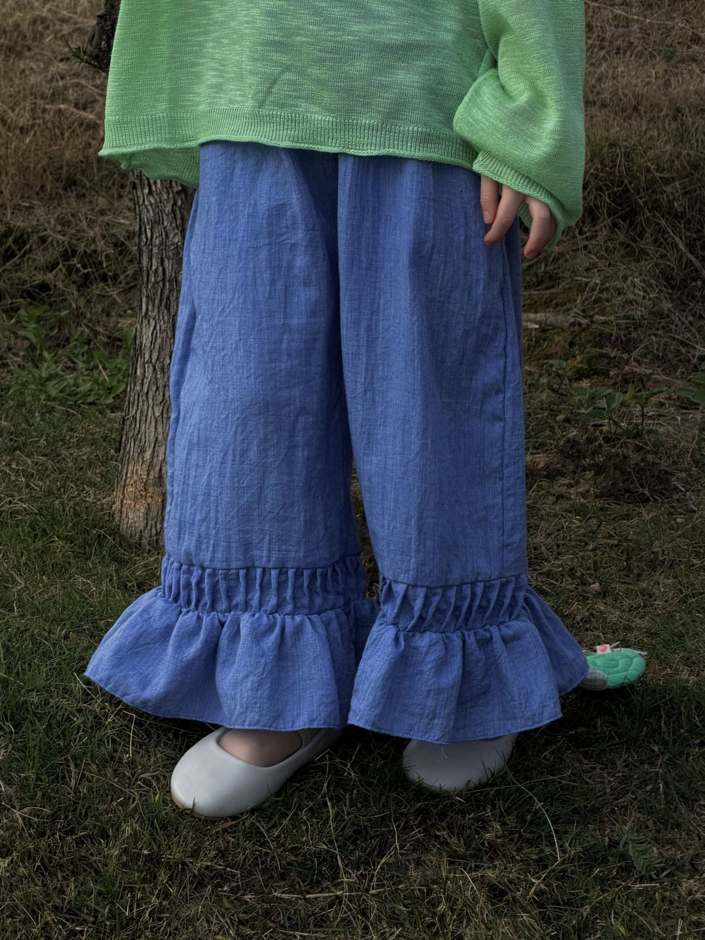 Tricolor Pure Cotton Ruffle Soft Casual Long Pants ラッフル ロングパンツ【mh0013406】
