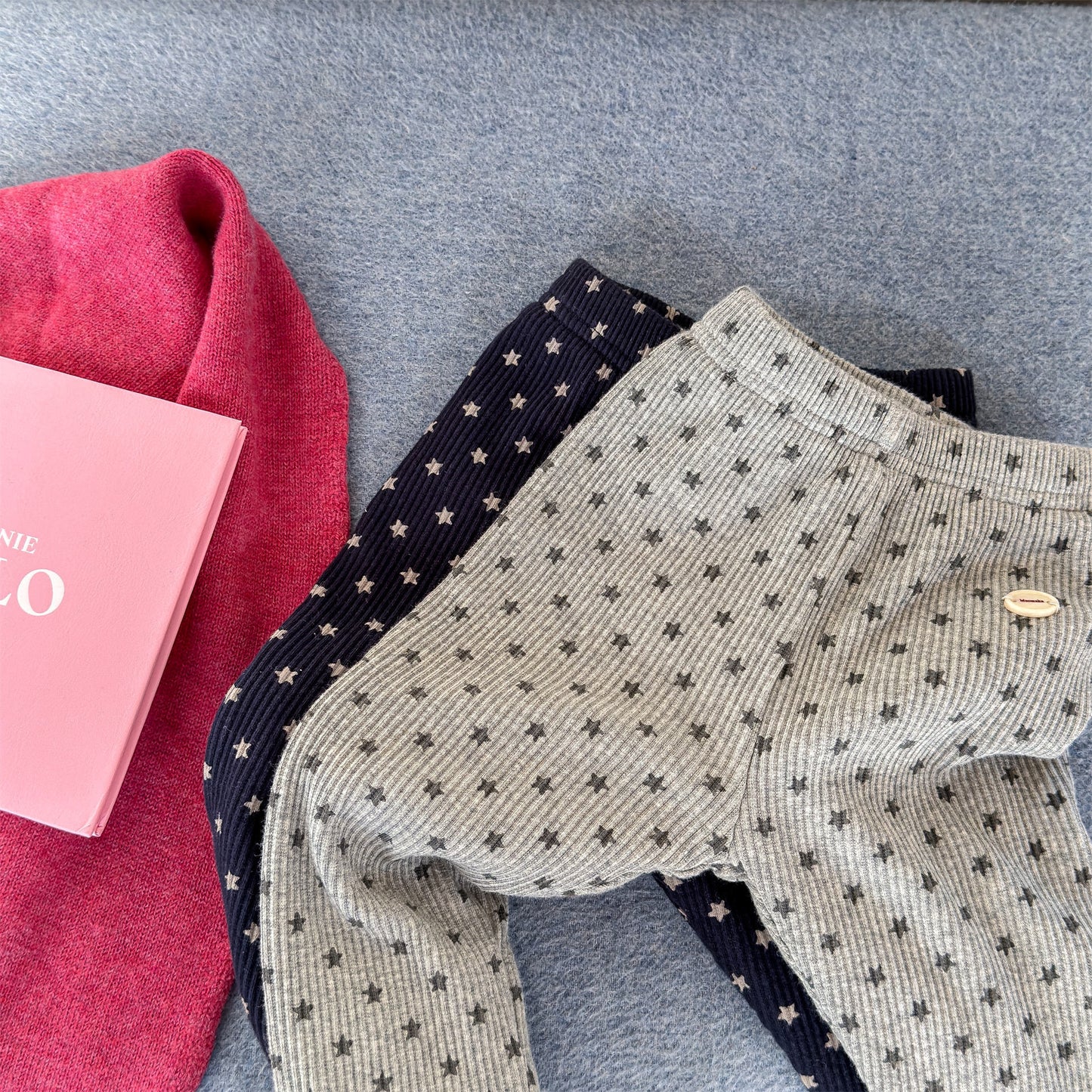 裏起毛リブレギンスパンツ 星スタープリント デイリーパンツ【mh0011908】