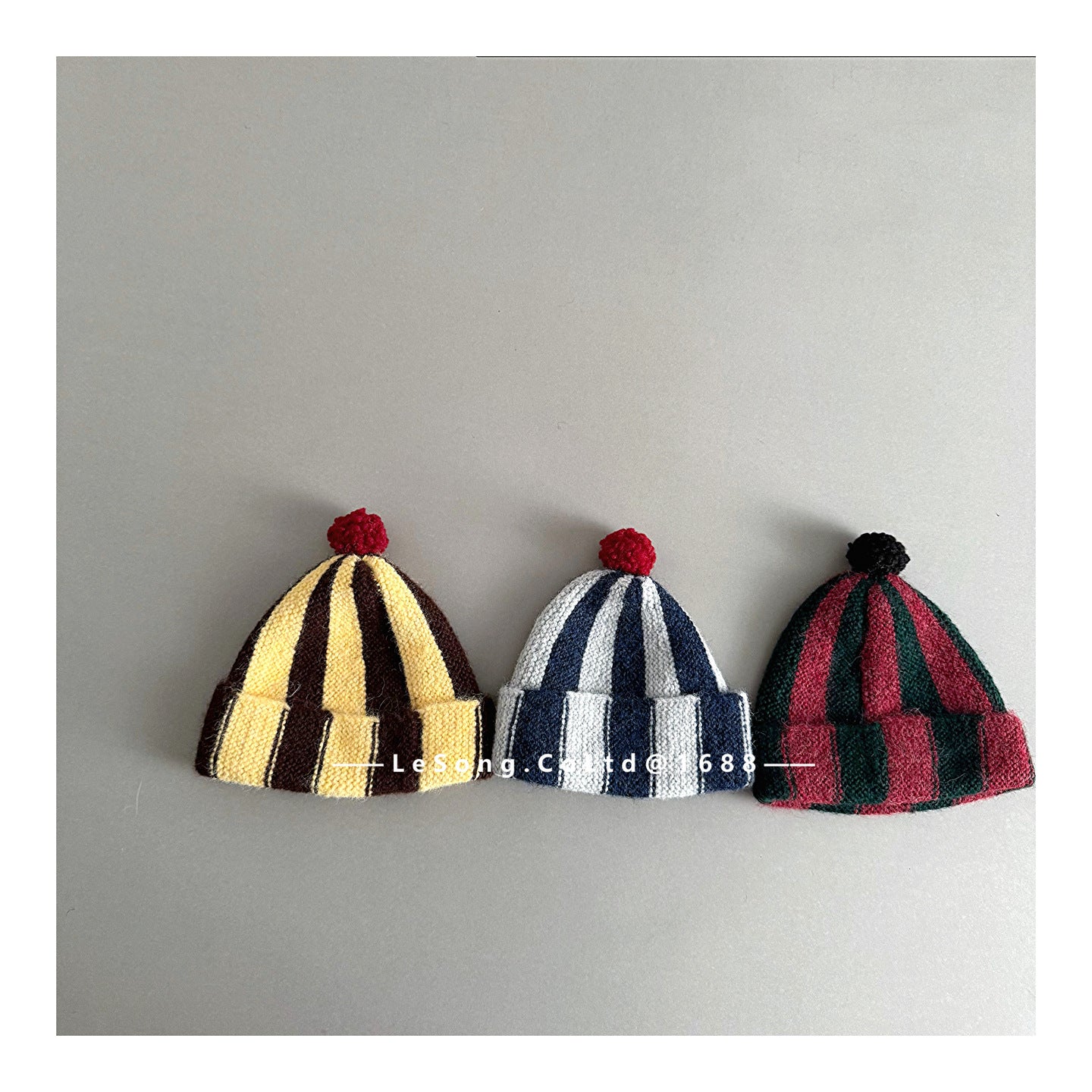 ベビー帽子 ストライプ ぽんぽん ピエロ ニットキャップ【mh0011835】