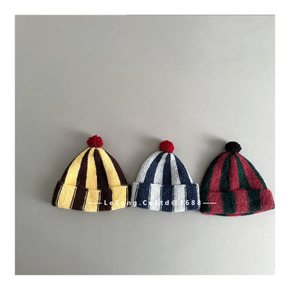 ベビー帽子 ストライプ ぽんぽん ピエロ ニットキャップ【mh0011835】