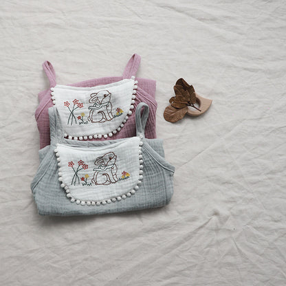 Rabbit Embroidered Gauze Romper