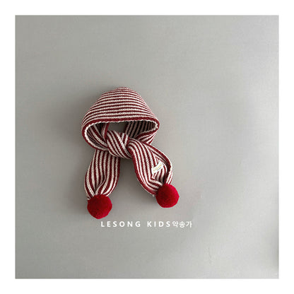 Kids' Striped Pom-Pom Knit Scarf, Winter Neck Warmer [mh0011596]