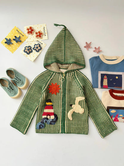 ニットカーディガン アップリケ フード付き キッズ【mh0011558】